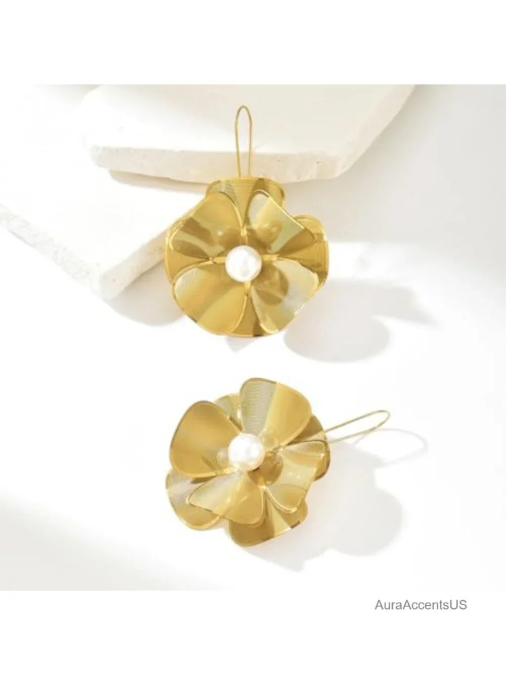 Gold Flower Dangle Earrings for Women Boho Floral Drop Earrings Stainless Steel